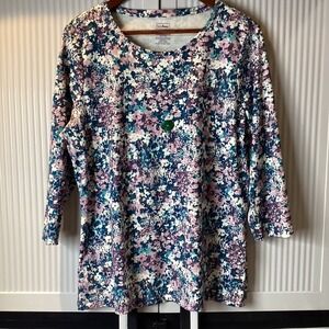 L.L.‎ Bean Womens XL REG Floral Print 3/4 Sleeve Cotton Top/Blouse/Shirt  Peru